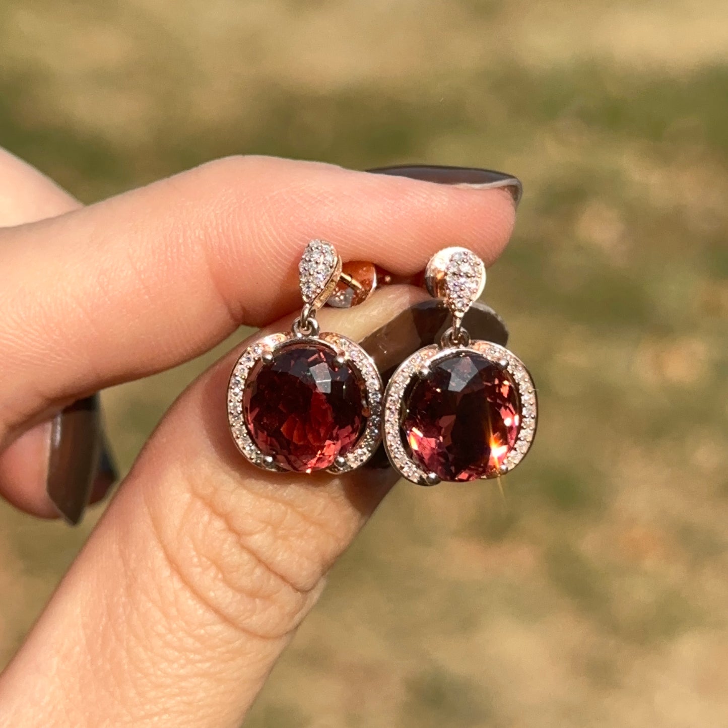 Estate 14KT Rose Gold Pink Tourmaline + Diamond Earrings