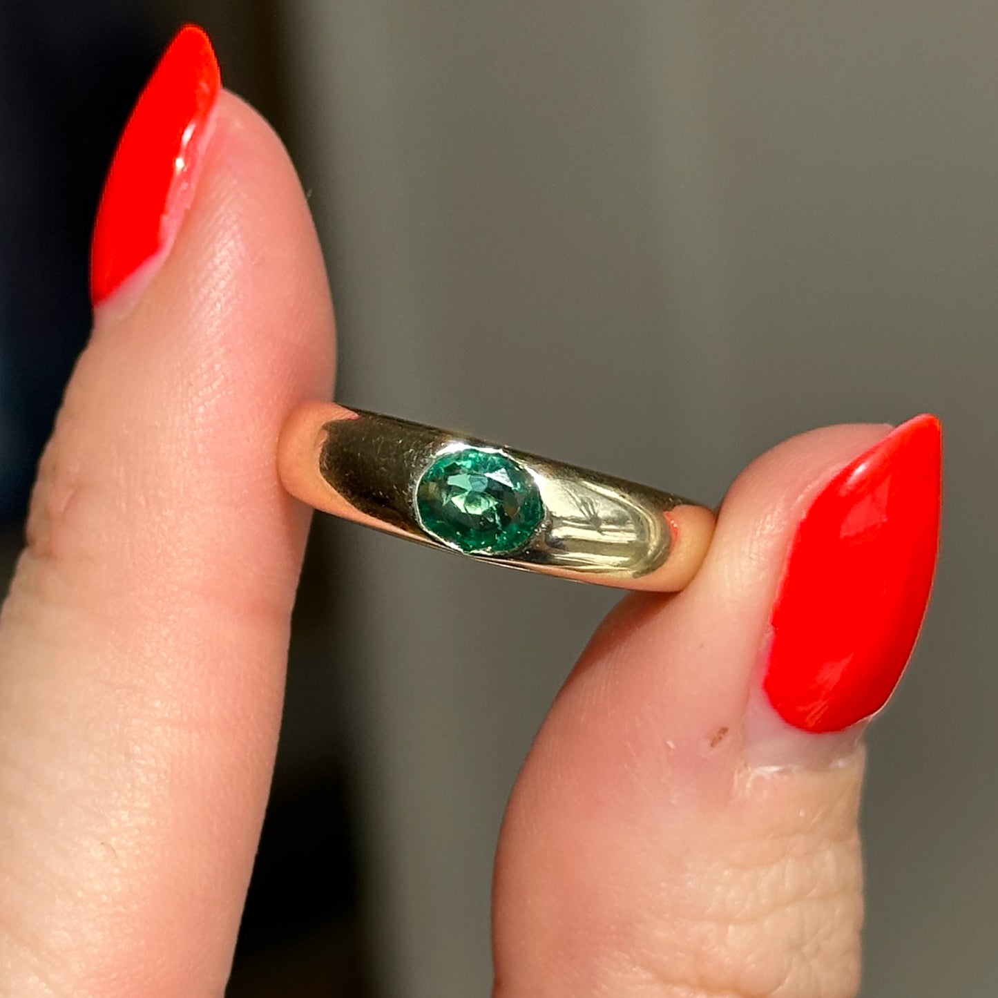 14KT Yellow Gold Oval .47 CT Emerald Dome Ring
