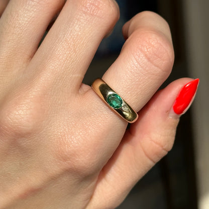 14KT Yellow Gold Oval .47 CT Emerald Dome Ring