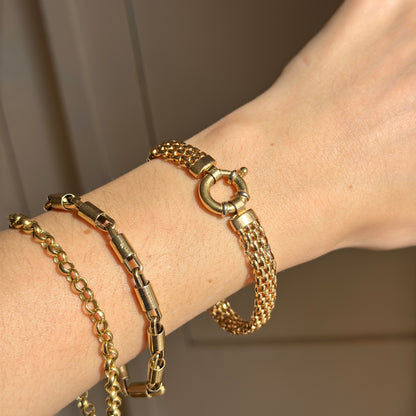 Estate 14KT Yellow Gold Open Weave Link Bracelet + Fancy Spring Ring 7”