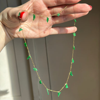 18KT Yellow Gold Abstract Jade Station Necklace