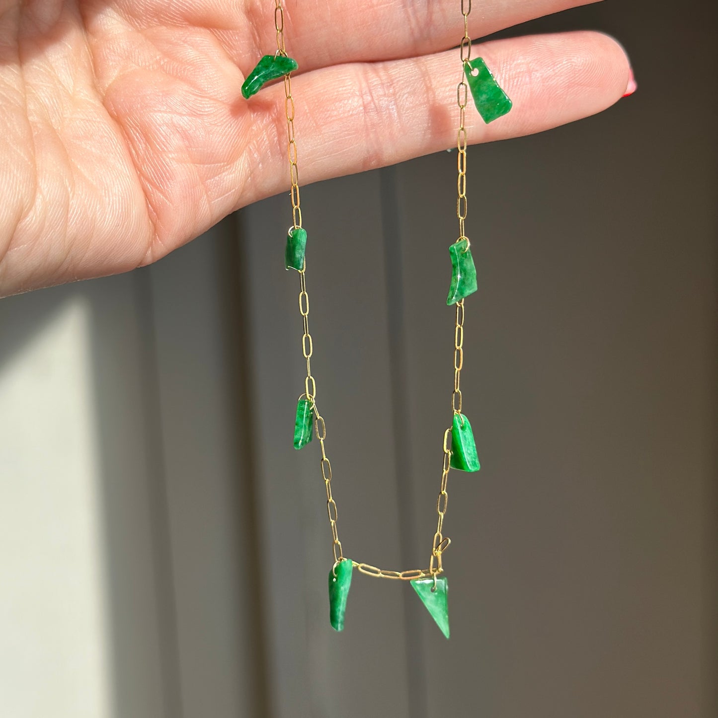 18KT Yellow Gold Abstract Jade Station Necklace