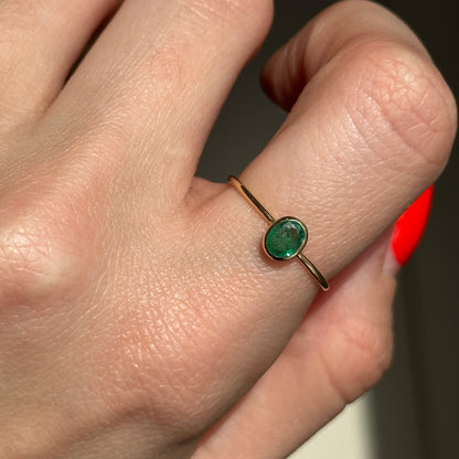 14KT Yellow Gold Bezel Oval Emerald Ring