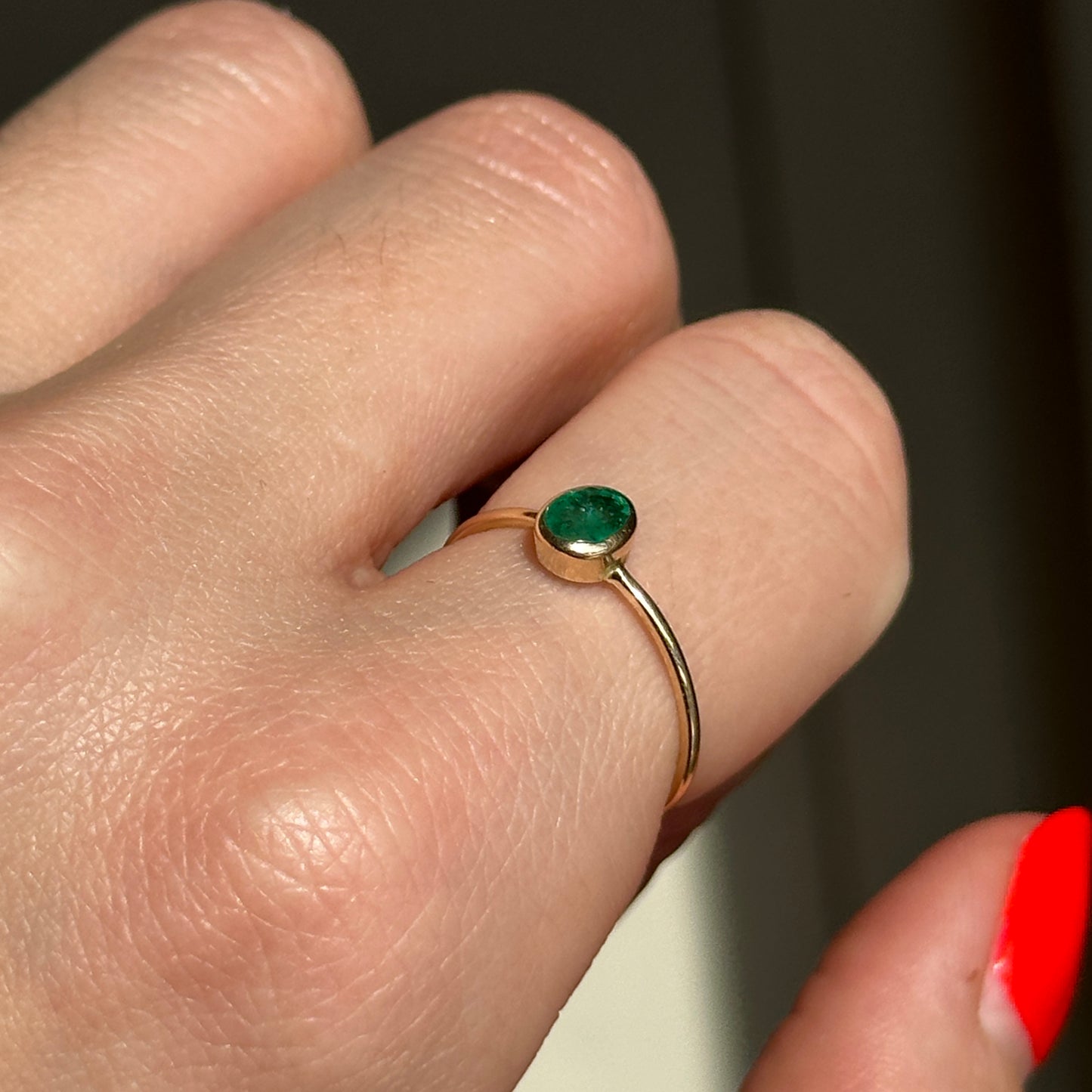 14KT Yellow Gold Bezel Oval Emerald Ring