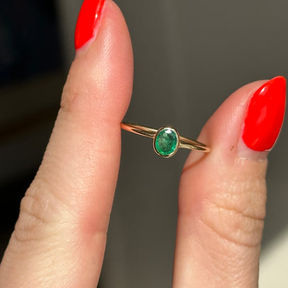 14KT Yellow Gold Bezel Oval Emerald Ring