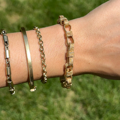 Estate 18KT Yellow Gold Woven Oval Links Chain Bracelet