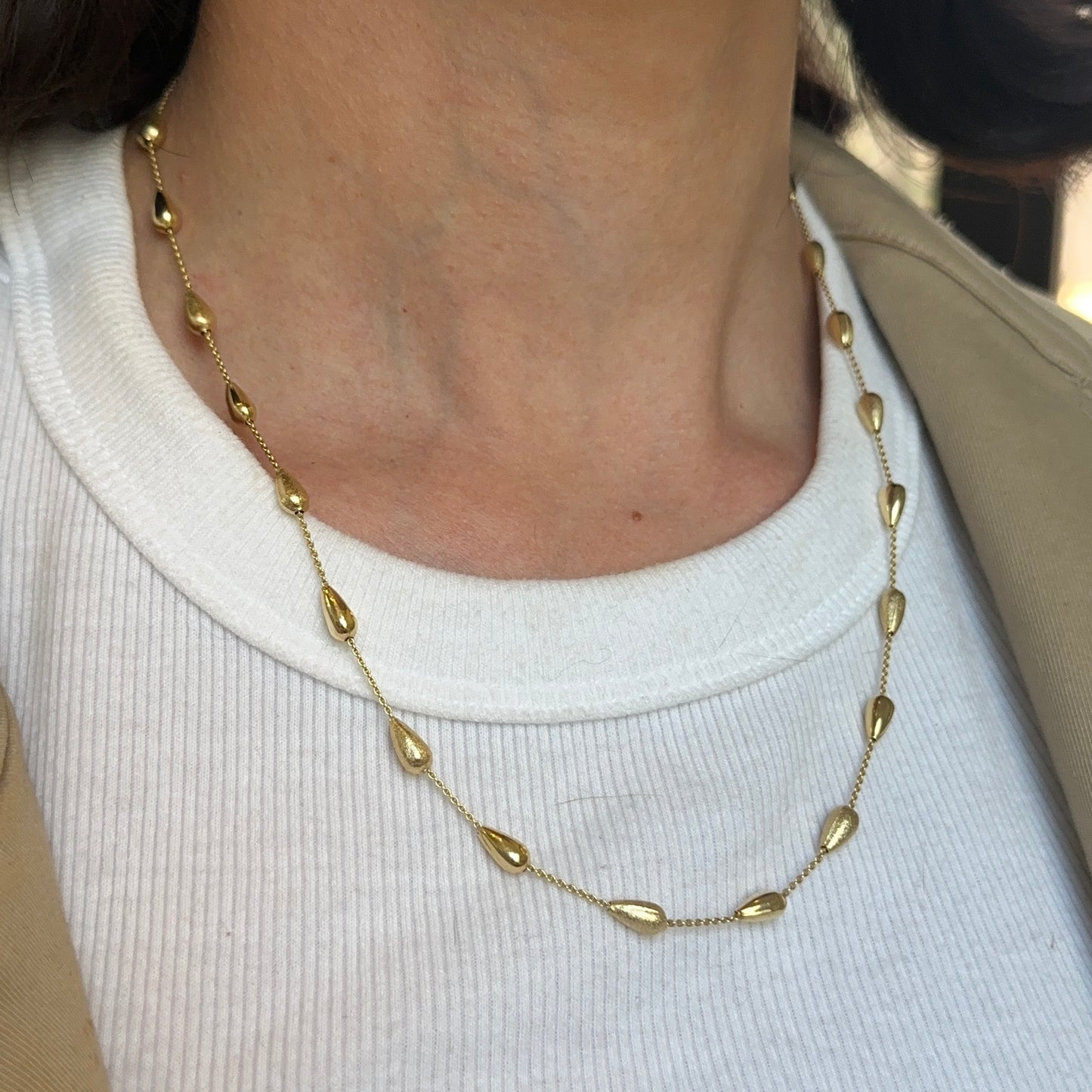 14KT Yellow Gold Matte Cylinder Station Necklace