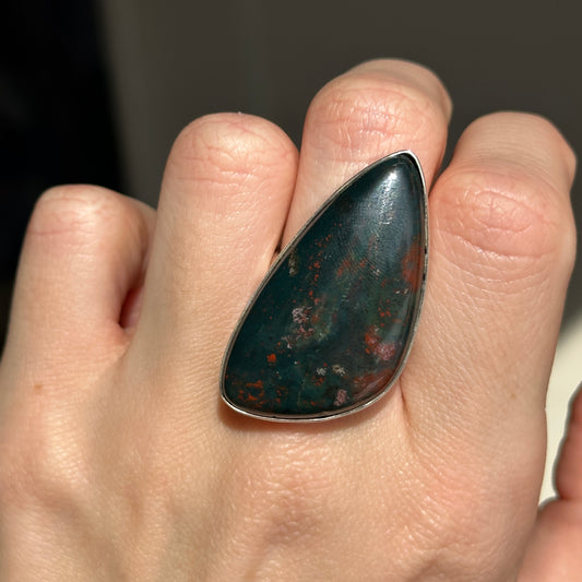 Estate Sterling Silver Large Bezel Bloodstone Ring