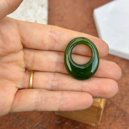 Estate Green Serpentine Jadeite Oval Hooplet Earring Charms