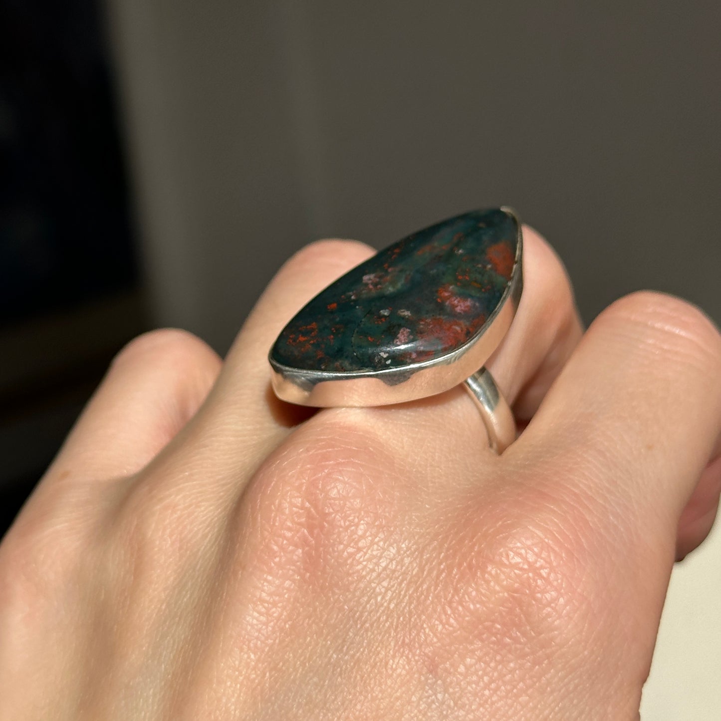 Estate Sterling Silver Large Bezel Bloodstone Ring