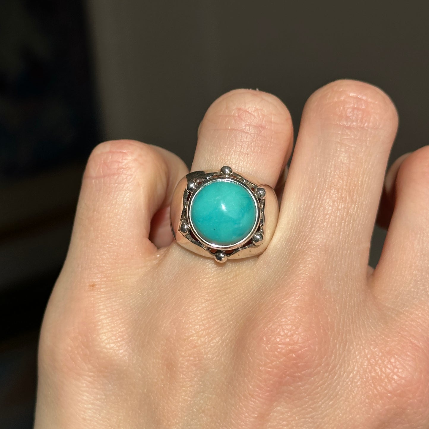 Estate Sterling Silver Round Turquoise Dome Ring