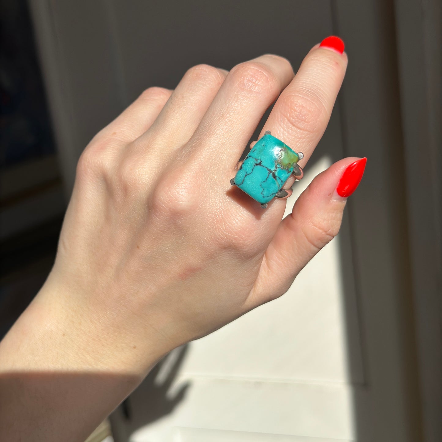 Estate Sterling Silver Rectangle Solitaire Turquoise Ring