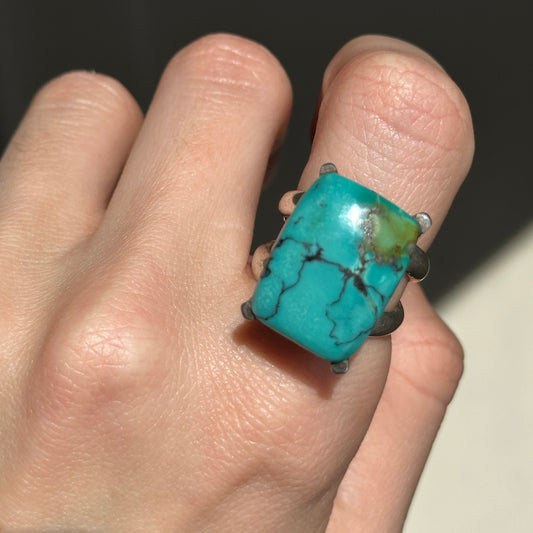 Estate Sterling Silver Rectangle Solitaire Turquoise Ring