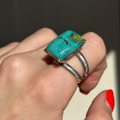 Estate Sterling Silver Rectangle Solitaire Turquoise Ring