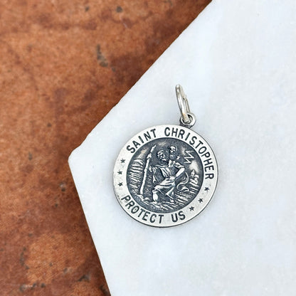 Sterling Silver St Christopher Round Medal Pendant 20mm