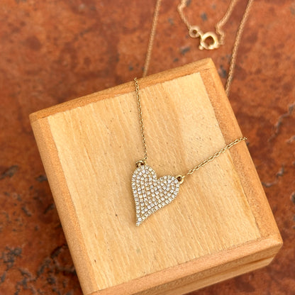 Estate 14KT Yellow Gold Pave Diamond Heart Pendant Necklace