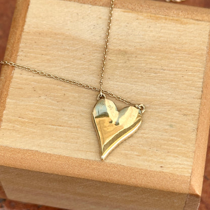 Estate 14KT Yellow Gold Pave Diamond Heart Pendant Necklace