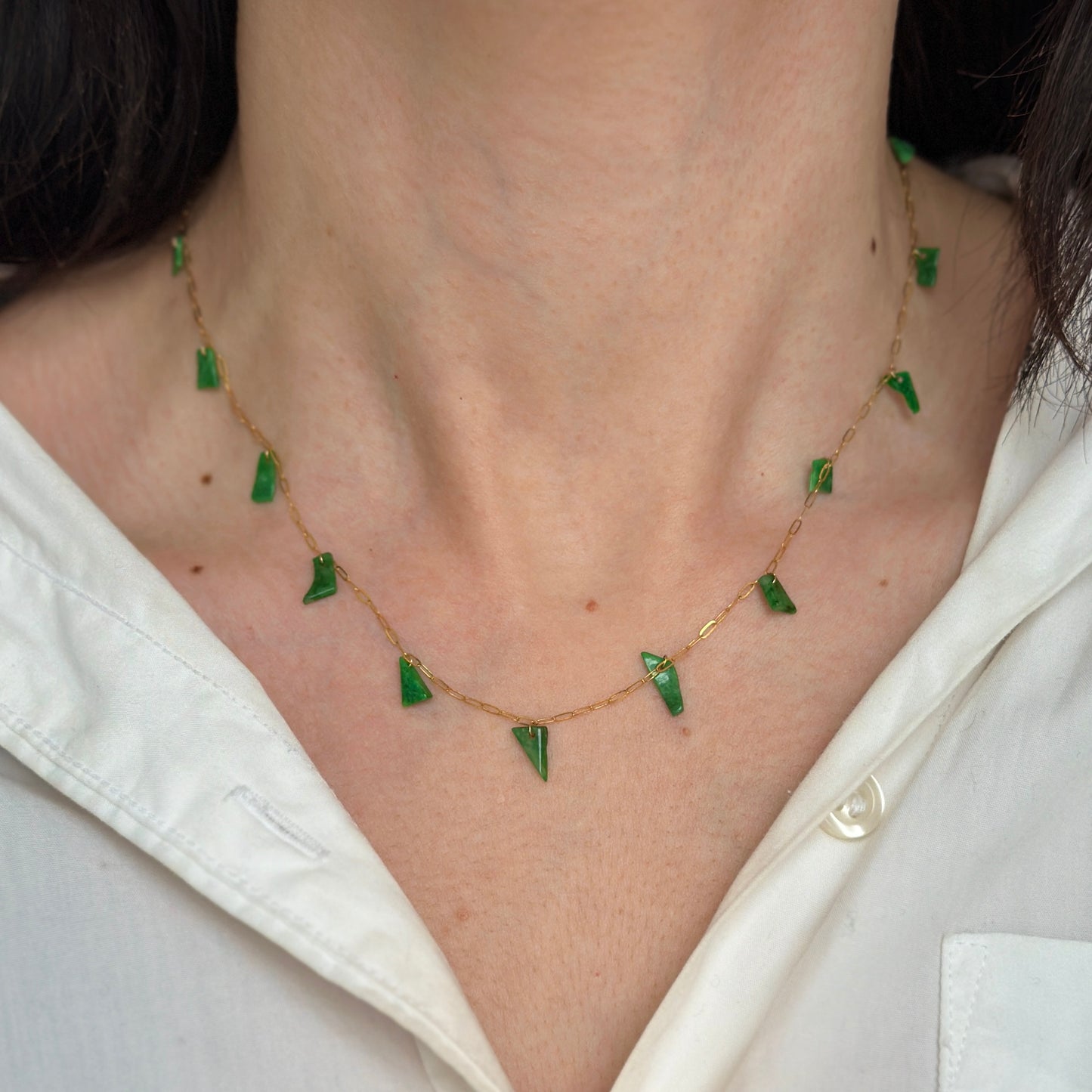 18KT Yellow Gold Abstract Jade Station Necklace