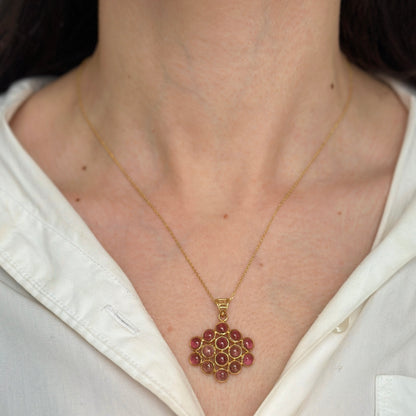 Estate 18KT Yellow Gold Cabochon Pink Tourmaline Pendant