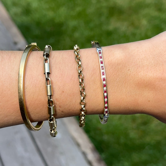 Estate 14KT Yellow Gold Channel Ruby + Diamaond Bangle Bracelet