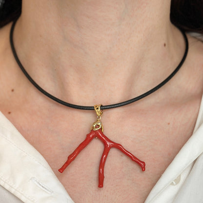 Yellow Gold-Plated Free Form Coral Large Unique Pendant - LSJ