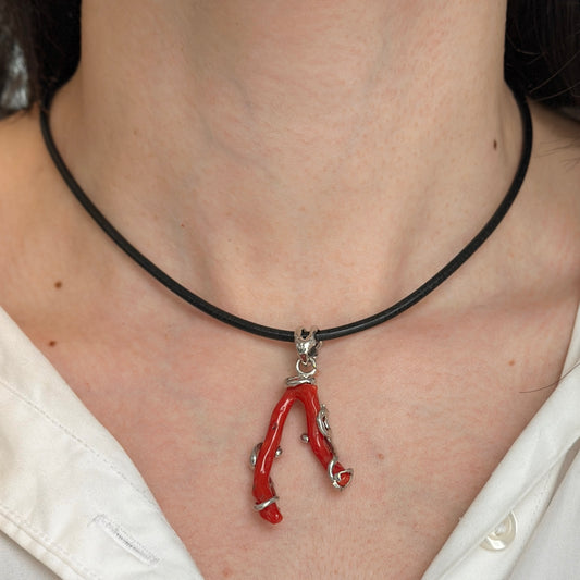 Sterling Silver Free Form Coral Wrap Large Unique Pendant