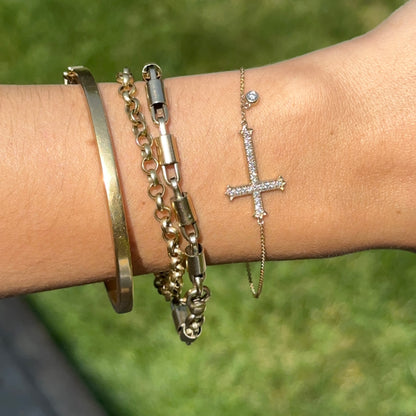 Estate 14KT Yellow Gold Diamond Cross Chain Bracelet