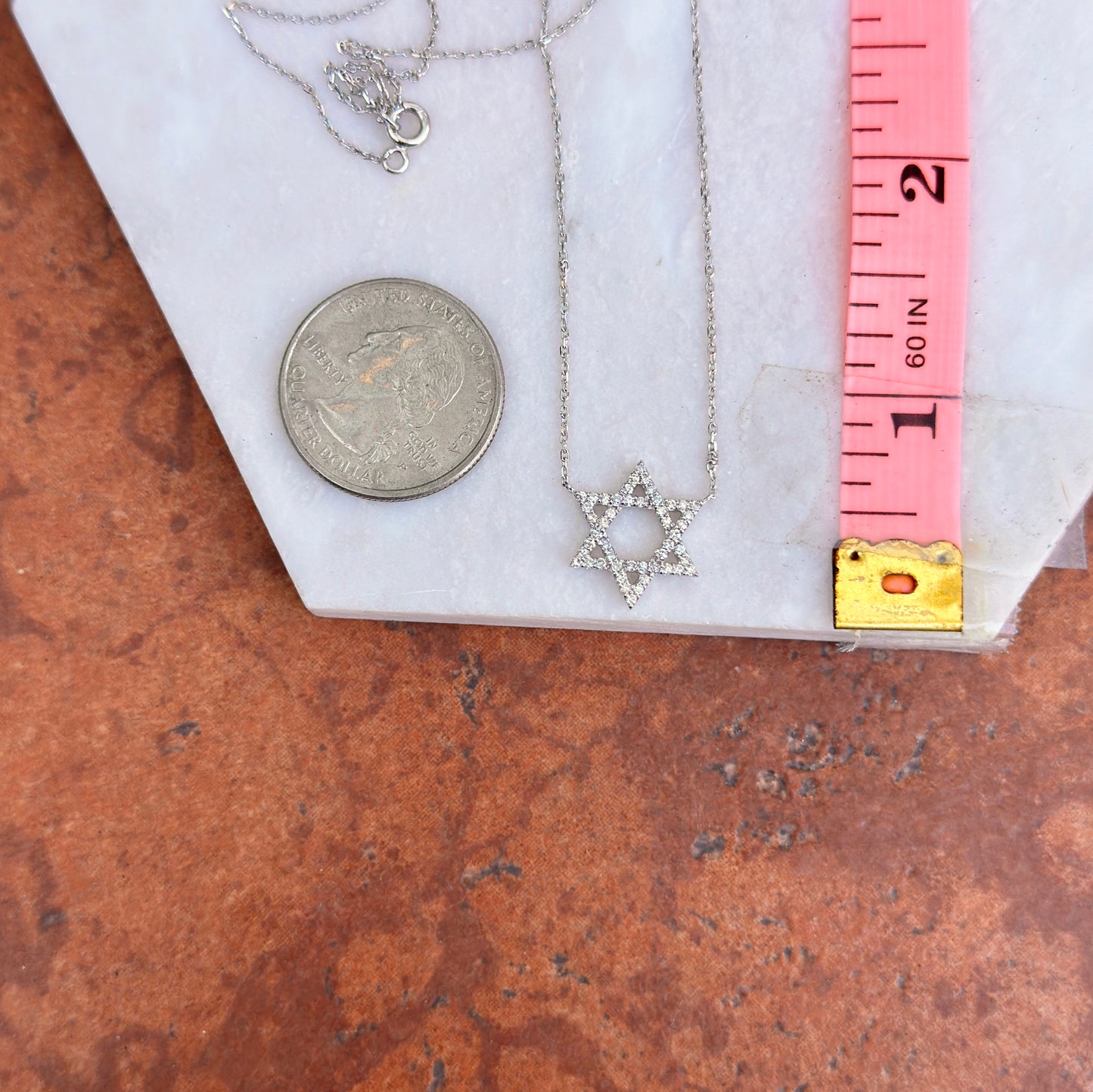14KT White Gold .25 CT Pave Diamond Star of David Necklace
