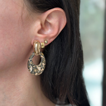 Estate Leopard Agate Oval  Earring Charms Hooplet Door Knockers 30mm