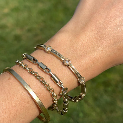 Estate 14Kt Yellow Gold Station Diamond Beaded Moveable Bracelet