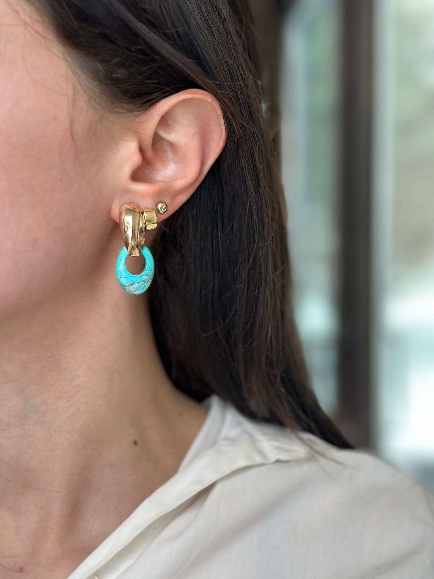 Estate Turquoise Oval Earring Charms Small 21mm