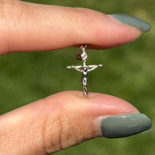 Estate 14KT Yellow and White Gold 2D Crucifix Pendant Charm
