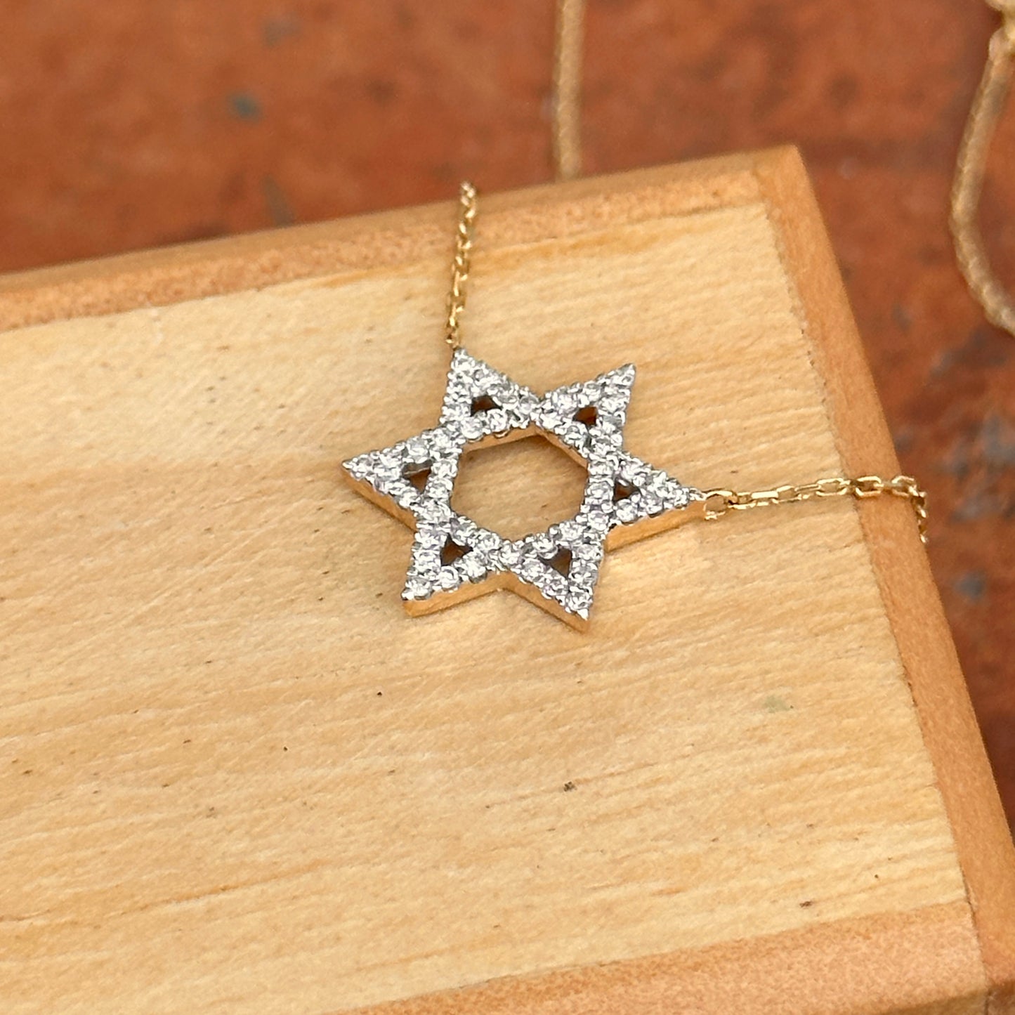 14KT Yellow Gold .25 CT Pave Diamond Star of David Necklace