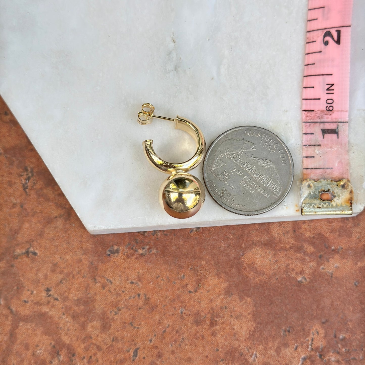 Yellow Gold-Plated Sterling Silver Hoop + Ball Bead Dangle Earrings