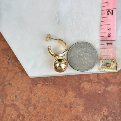 Yellow Gold-Plated Sterling Silver Hoop + Ball Bead Dangle Earrings