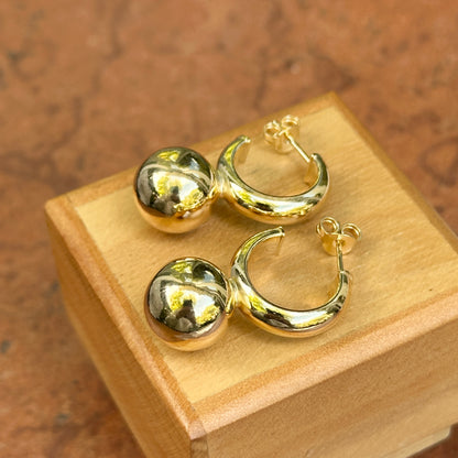 Yellow Gold-Plated Sterling Silver Hoop + Ball Bead Dangle Earrings