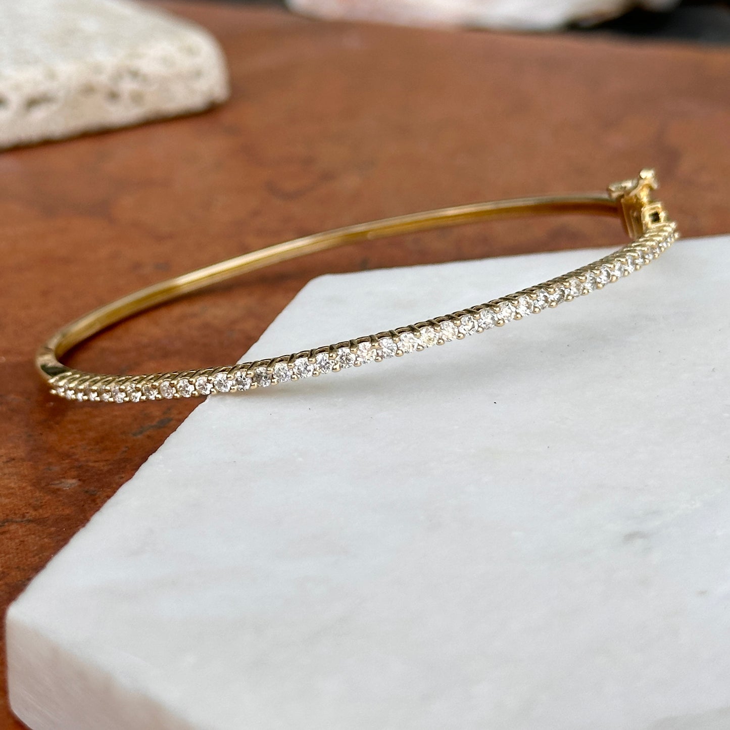 Estate 10KT Yellow Gold 1 CT Lab Diamond Bangle Bracelet