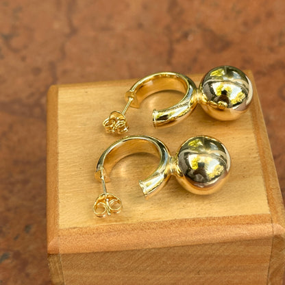 Yellow Gold-Plated Sterling Silver Hoop + Ball Bead Dangle Earrings