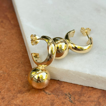 Yellow Gold-Plated Sterling Silver Hoop + Ball Bead Dangle Earrings
