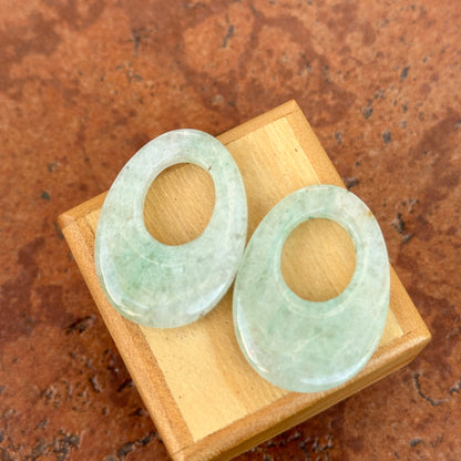 Jadeite Pale Light Green Jade Oval Disc Earring Charms