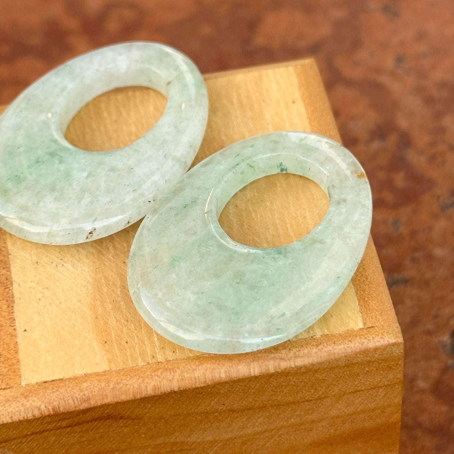 Jadeite Pale Light Green Jade Oval Disc Earring Charms