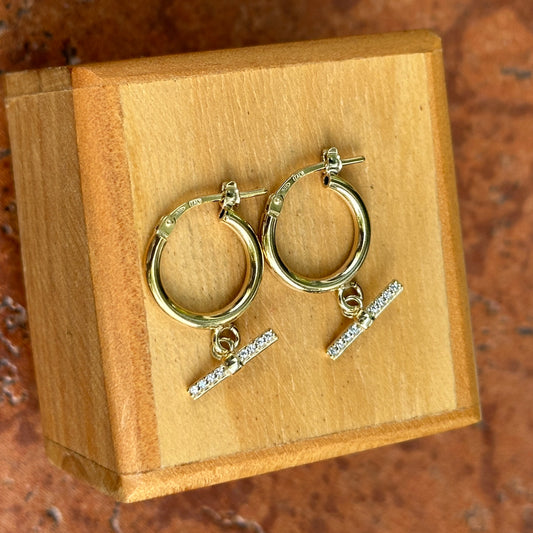 Yellow Gold-Plated Sterling Silver Round Hoop + CZ Bar Dangle Earrings