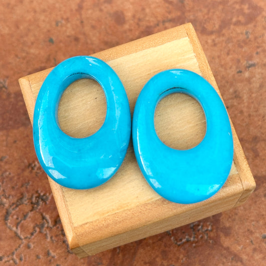 Estate Reconstituted Turquoise Oval Hooplet Earring Charms