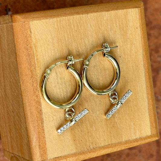Yellow Gold-Plated Sterling Silver Round Hoop + CZ Bar Dangle Earrings