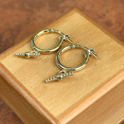 Yellow Gold-Plated Sterling Silver Round Hoop + CZ Bar Dangle Earrings