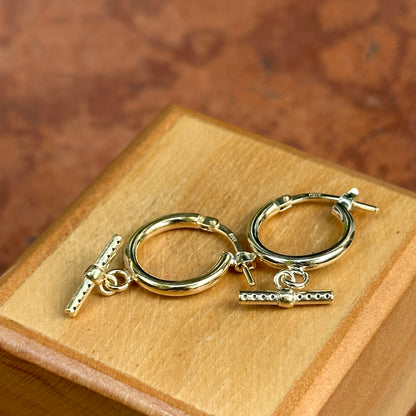 Yellow Gold-Plated Sterling Silver Round Hoop + CZ Bar Dangle Earrings