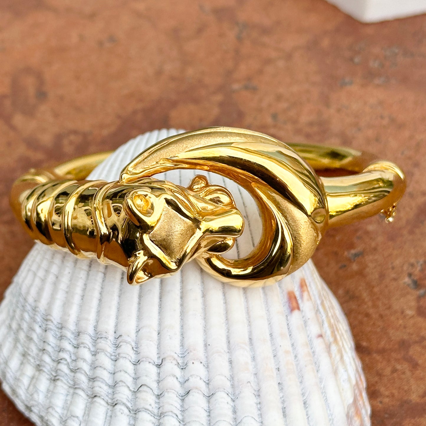 Estate 14KT Yellow Gold Large Panther Head Bangle Bracelet