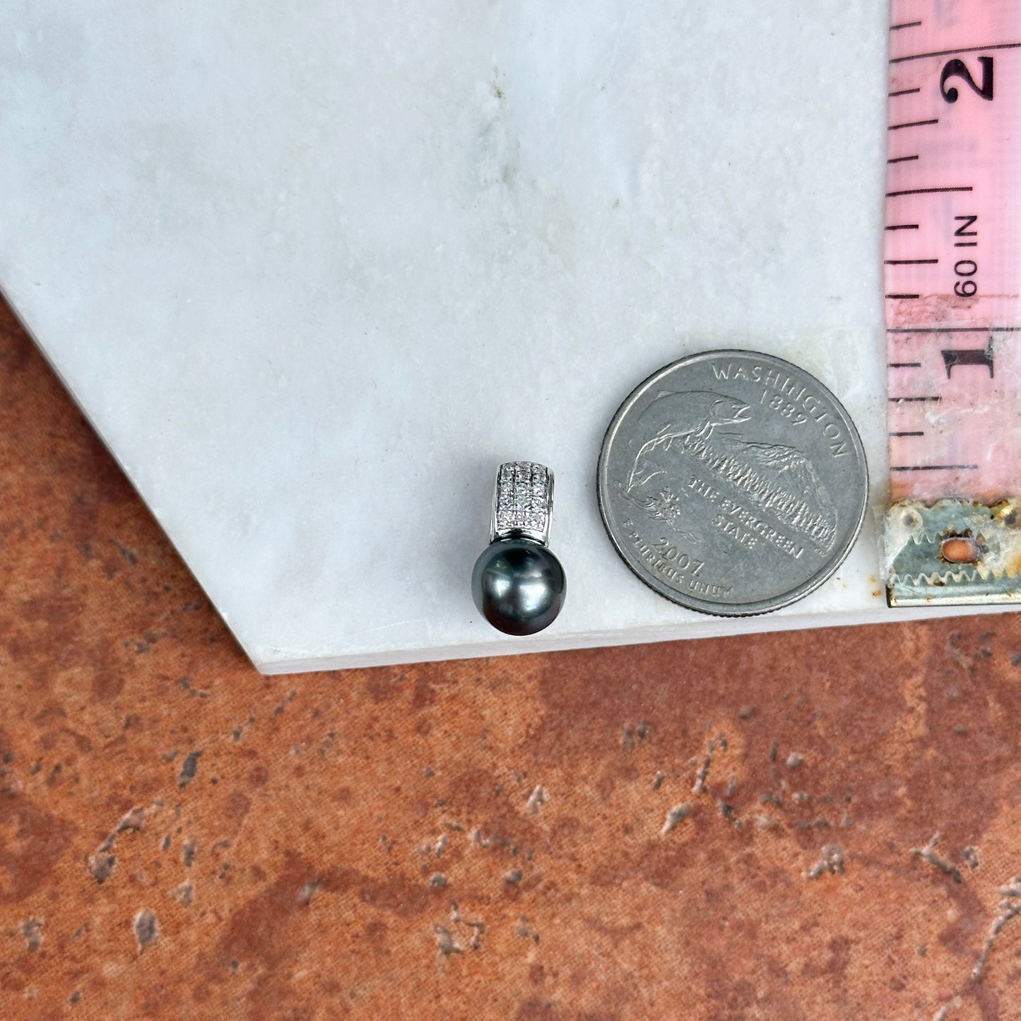 Estate 14KT White Gold Diamond + Tahitian Gray Pearl Pendant