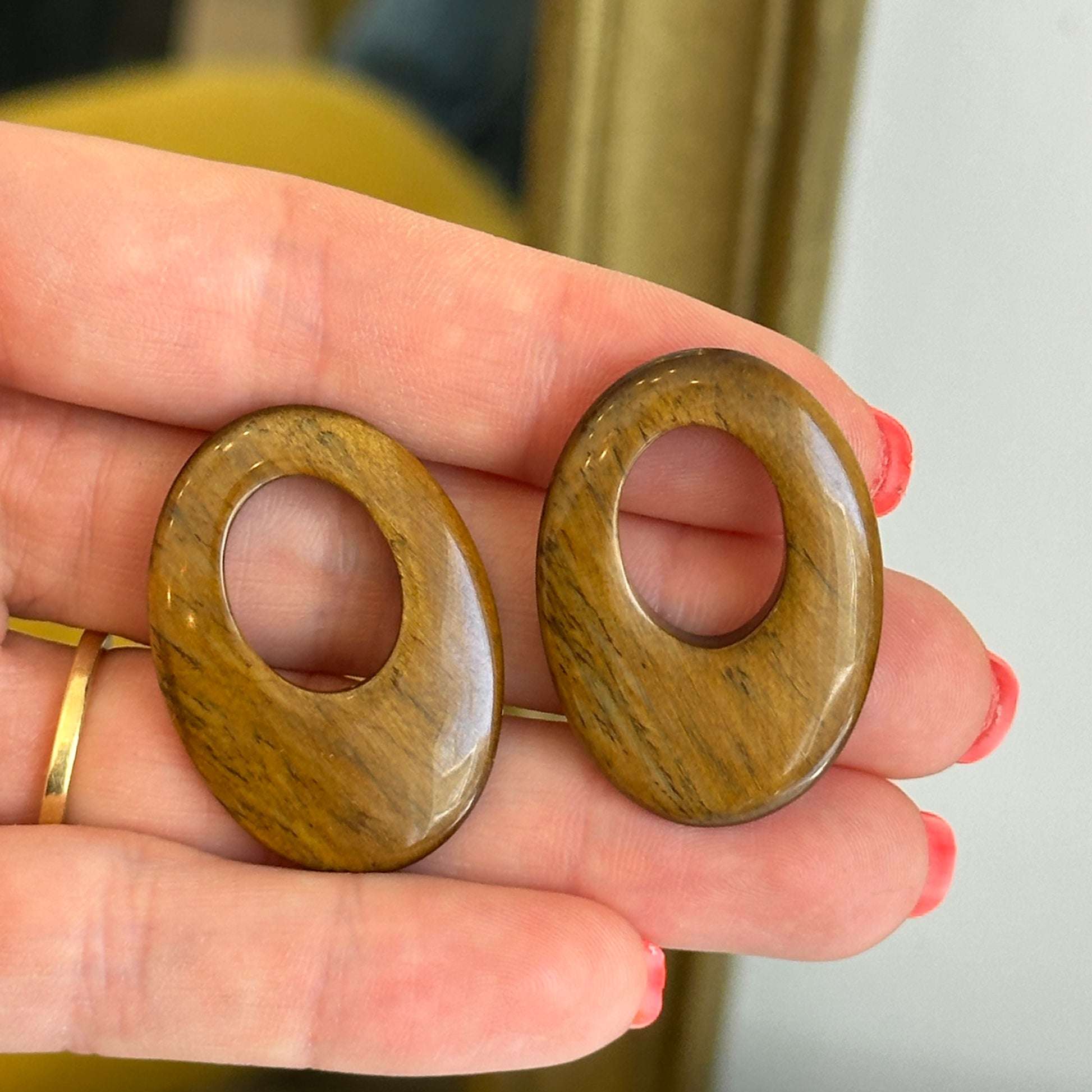 Estate Tigereye Oval Earring Charms - LSJ