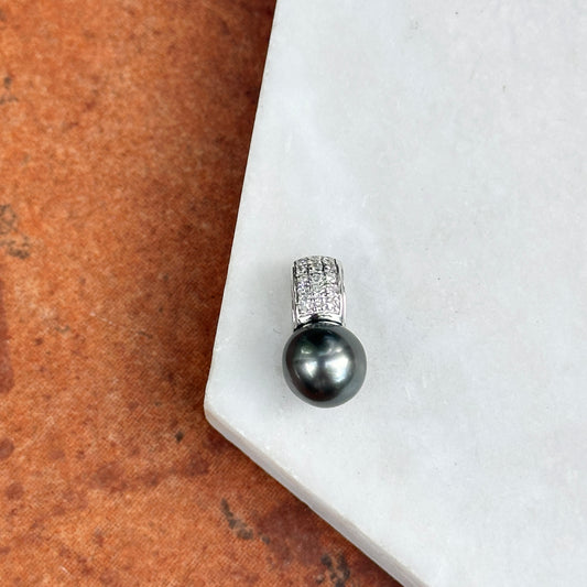 Estate 14KT White Gold Diamond + Tahitian Gray Pearl Pendant